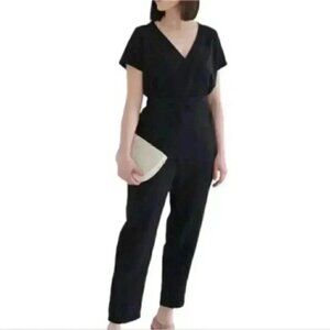 𝅺SOTELA Stella Jumpsuit Black Wrap Front V Neck Chic Work Wear Tie Waist size 1